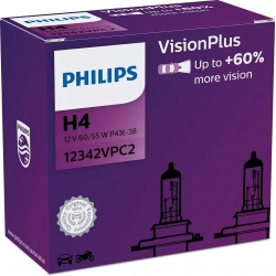 PHILIPS H4 VISIONPLUS 12V 60/55W +60% karton 2 szt. nr. kat.12342VPC2